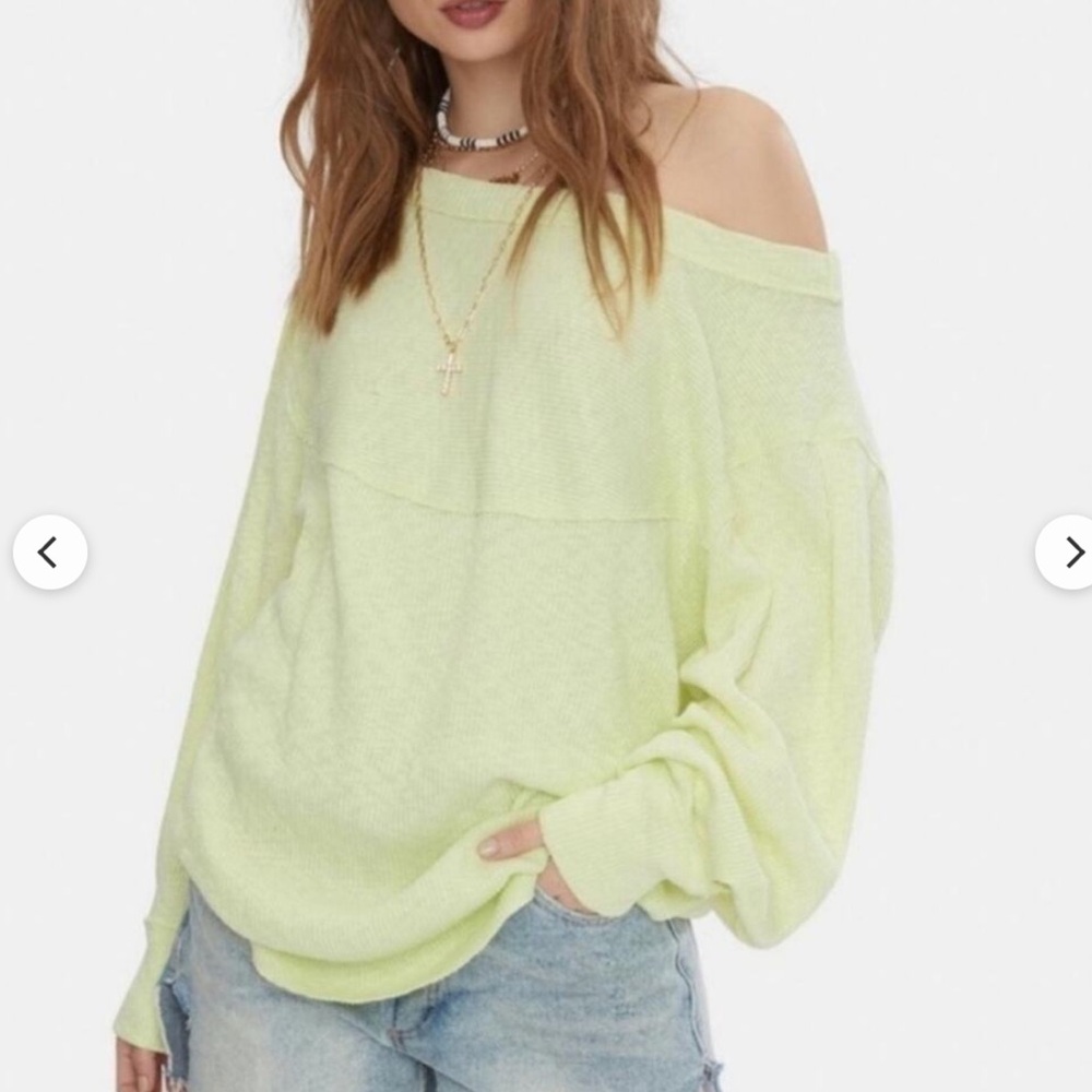 Free People Light Lime Crewneck Thermal Pullover